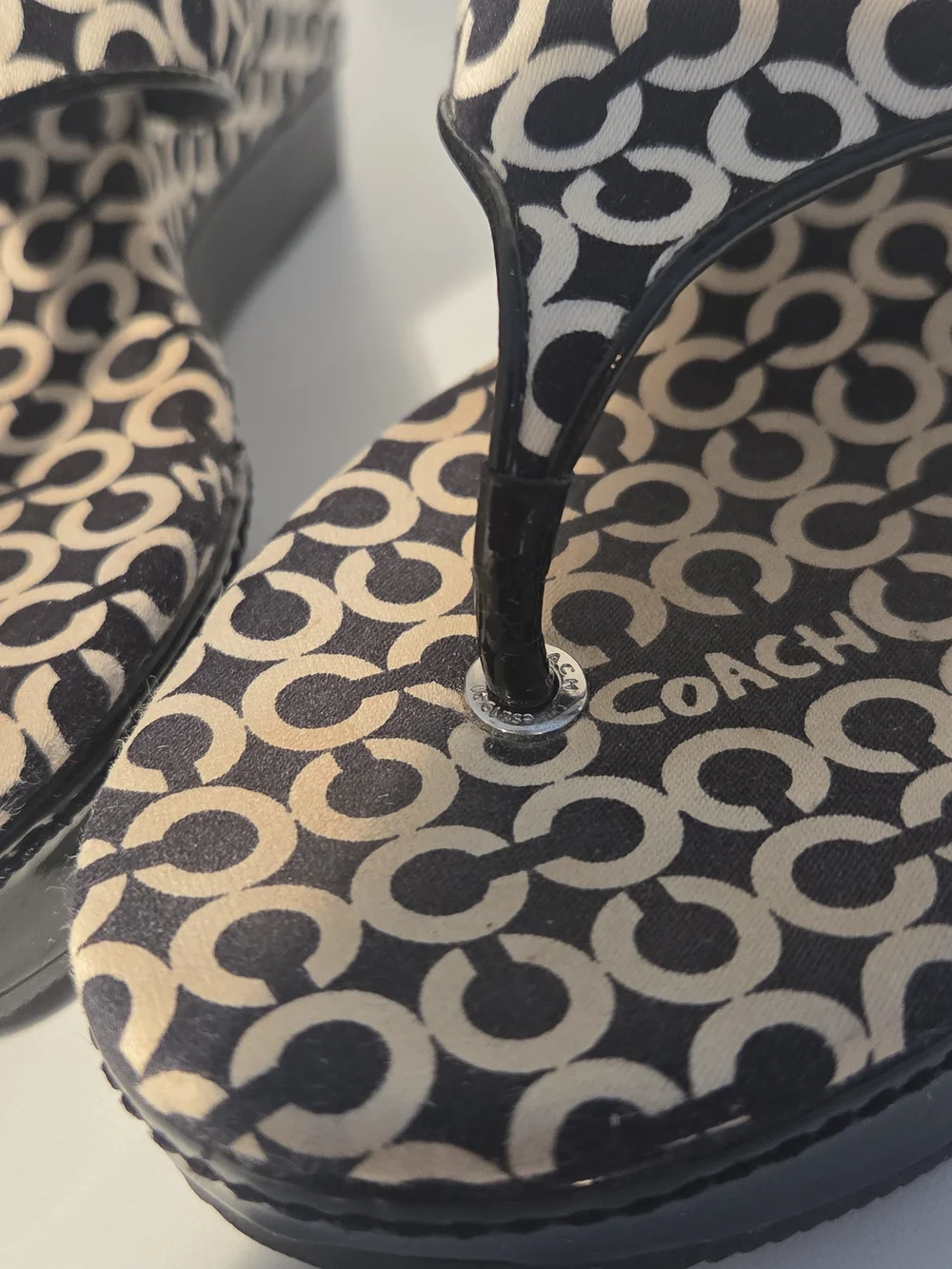 COACH Black & Beige Signature Pattern Women's Slide Sandals Size 6.5B